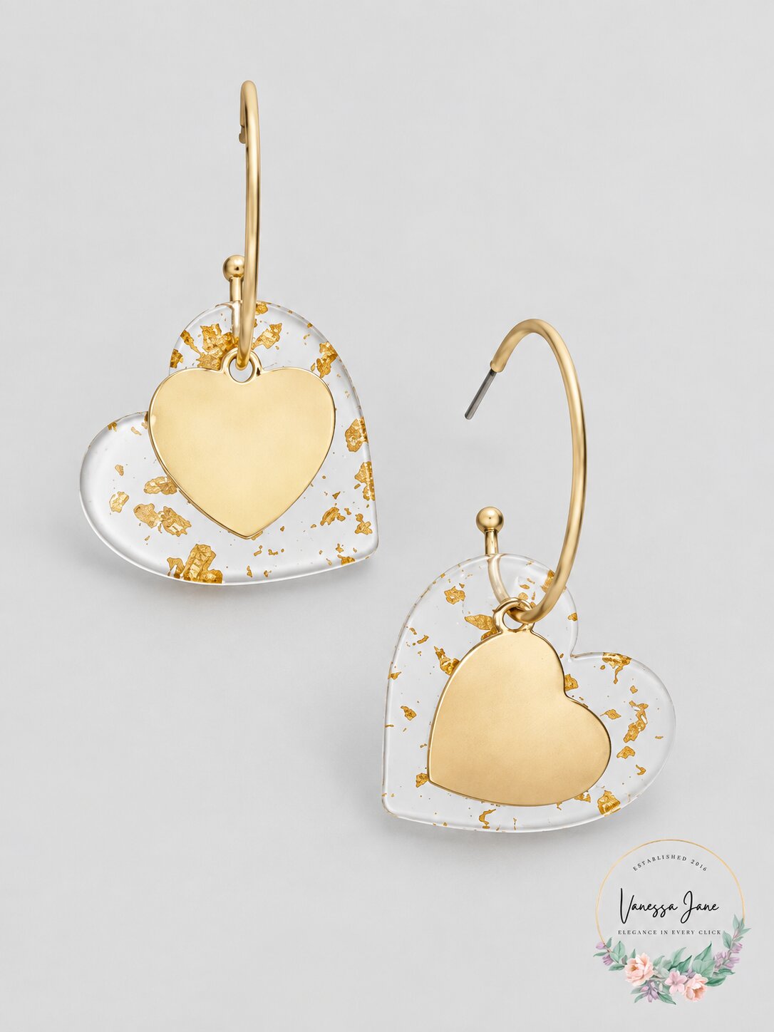 Inc Gold-Tone Resin Heart Drop Earrings
