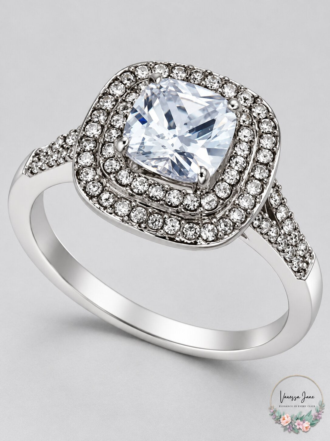 Charter Club Double Halo Crystal Center Ring, Size 9