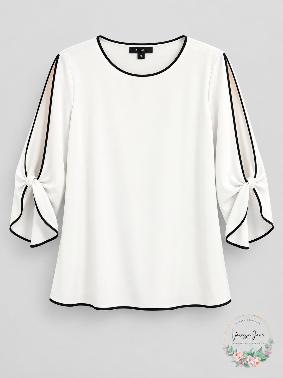Alfani Piped Split-Sleeve Top, White, Size XL