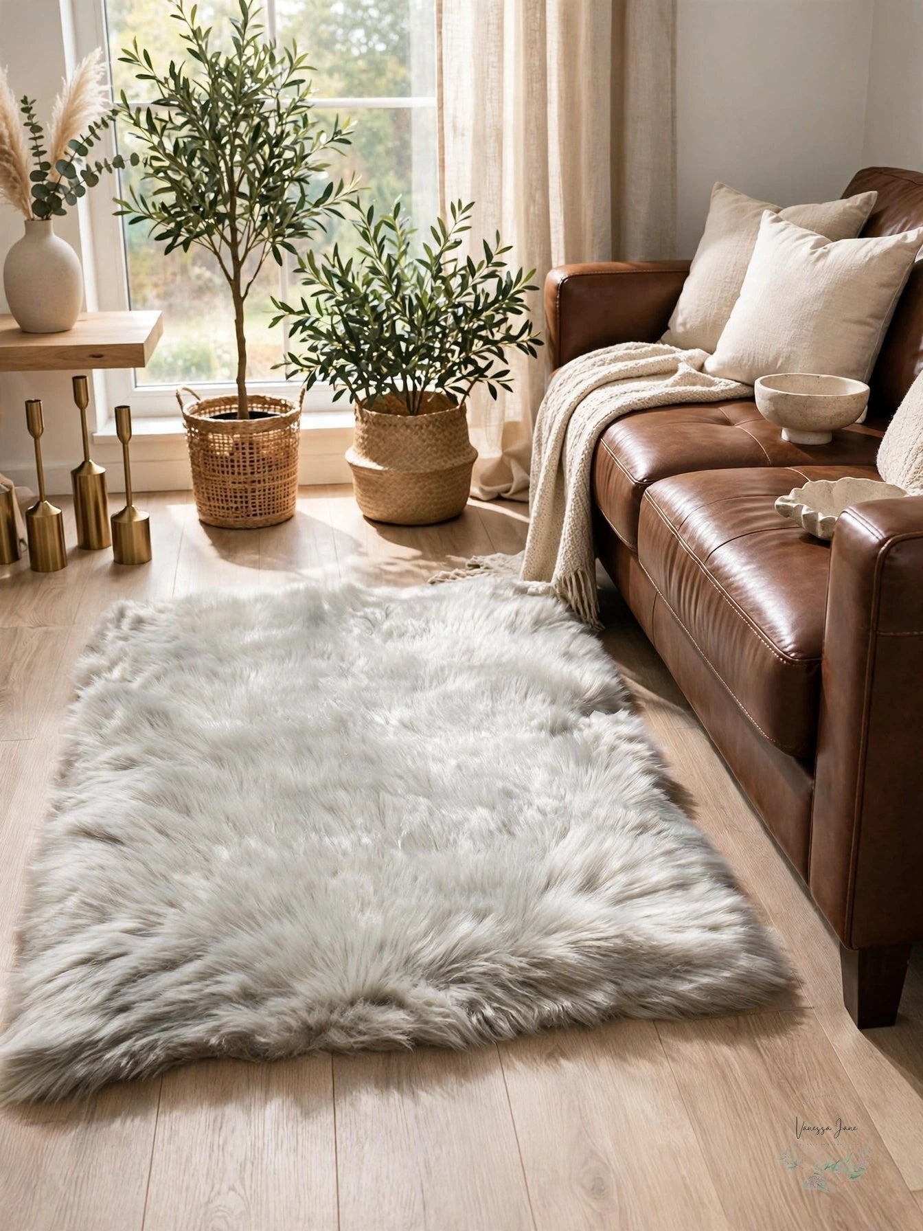 Carvapet Fluffy Shaggy Soft Faux Sheepskin Fur Area Rug, Grey, 2ft X 3ft