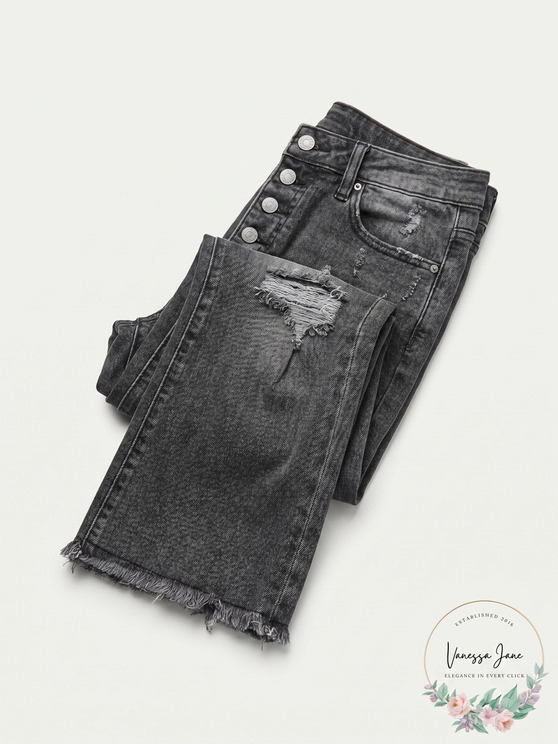 Risen Los Angeles Distressed Black Wide Leg Jeans, Size 27/5