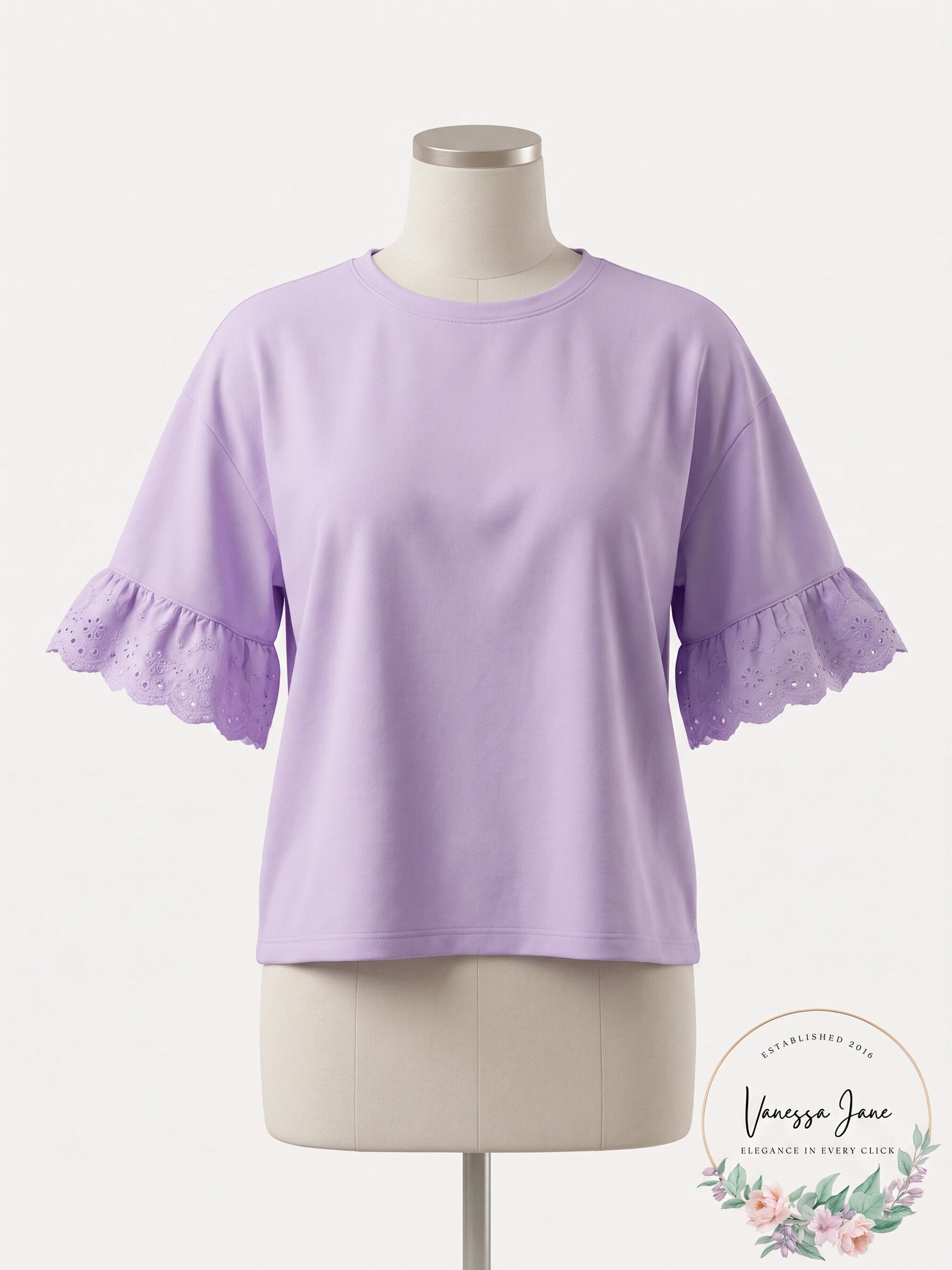 Aqua Eyelet Trim Crop Tee