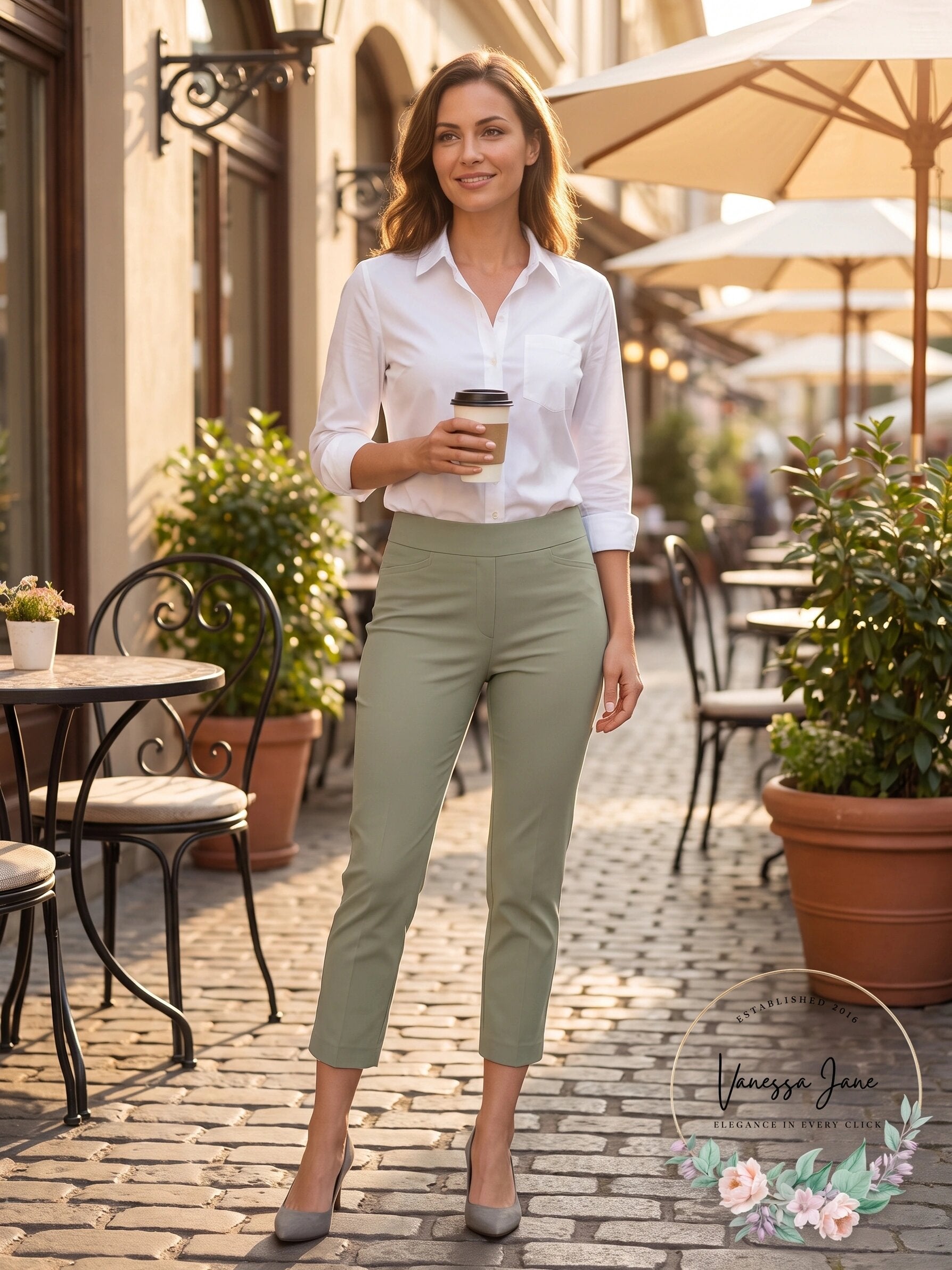 Chicos So Slimming Brigitte Side-Vent Slim Cropped Pants Olive Green, Size 00