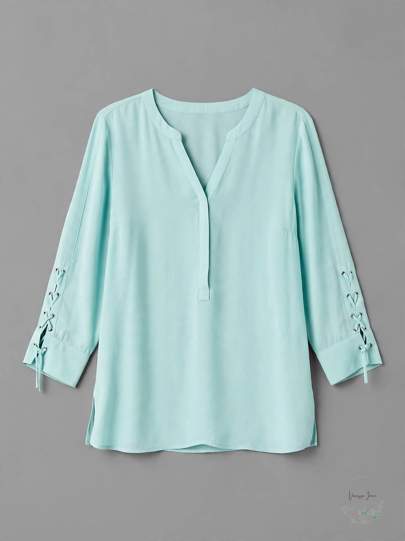 JM Collection Split-Neck Grommet-Sleeve Top