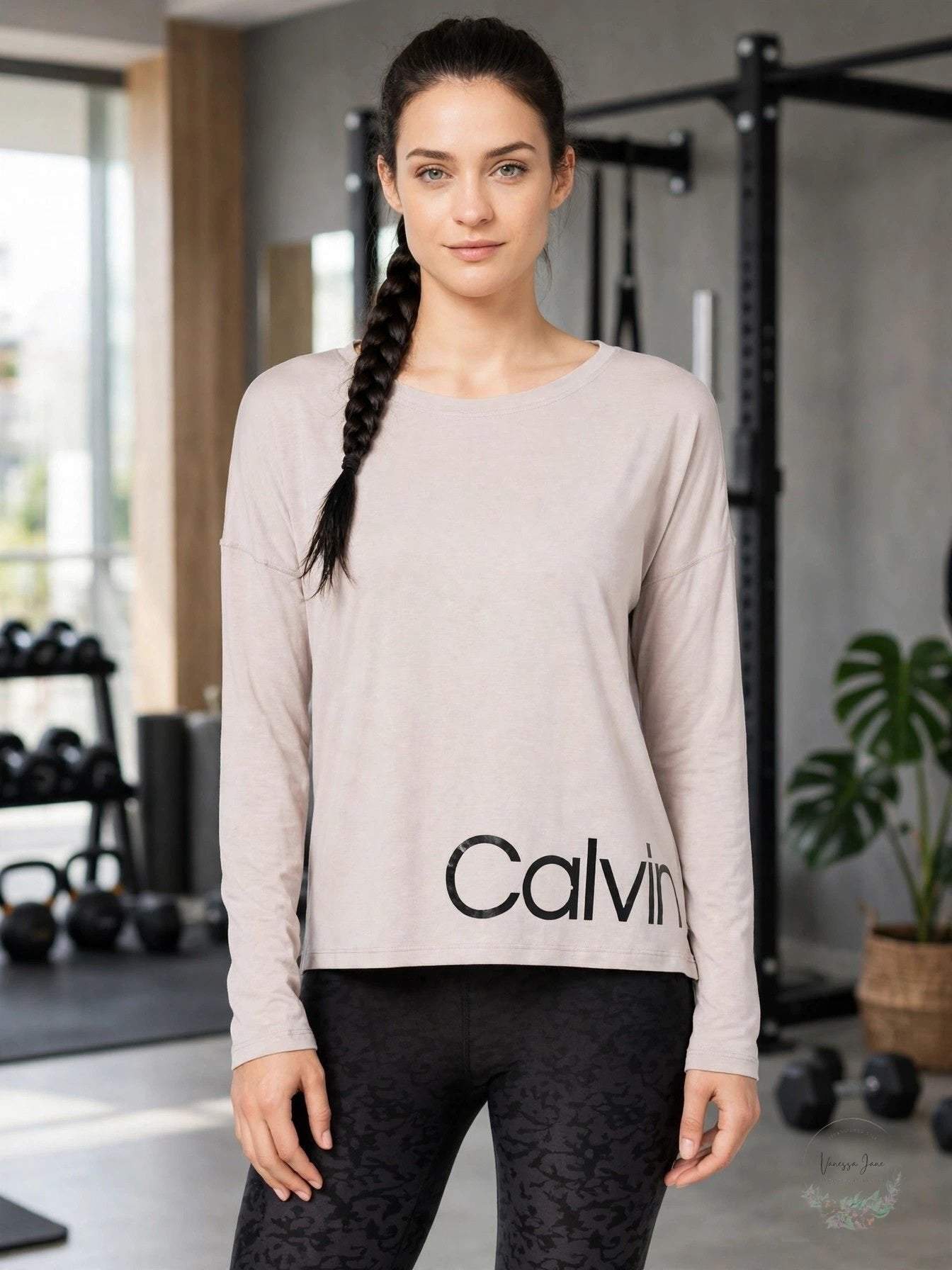 Calvin Klein Performance Logo Relaxed Cropped Long Sleeve Top Nude