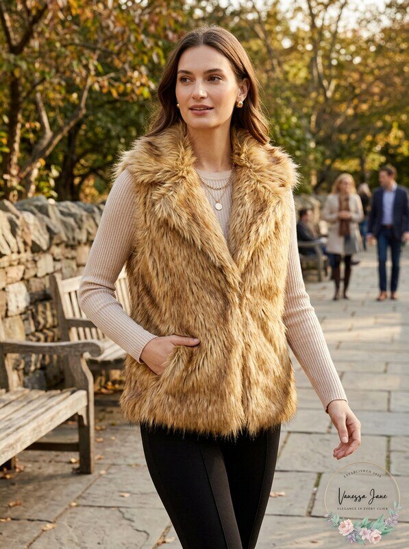 I.n.c. International Concepts Knit & Faux Fur Vest Natural Size S/M