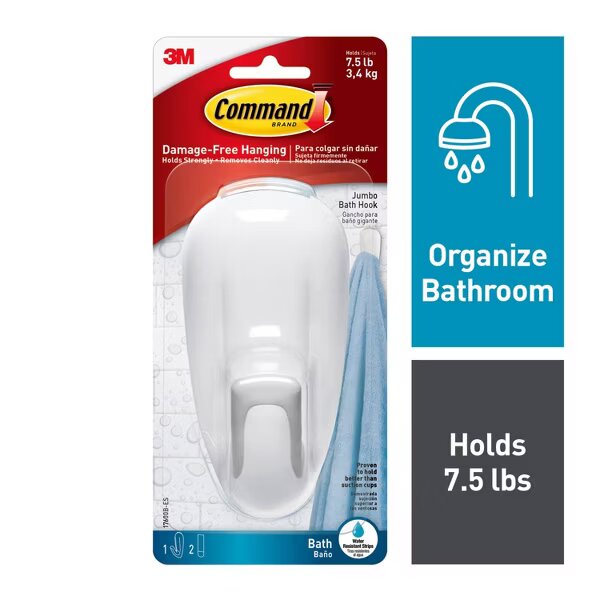 Command Large Bathroom Hook with Water-Resistant Strips, 2-Pack