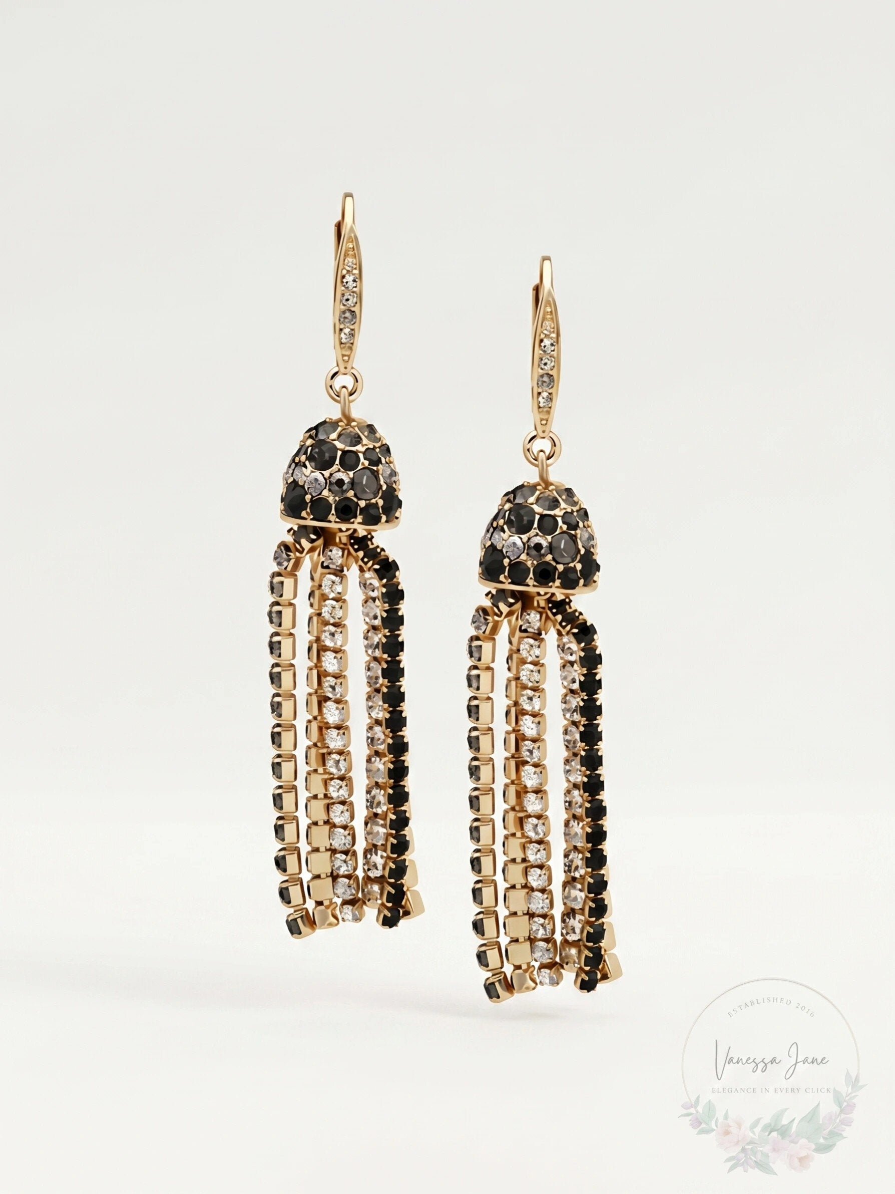 Anne Klein Gold-Tone Ombre Scattered Stone Crystal Tassel Earrings