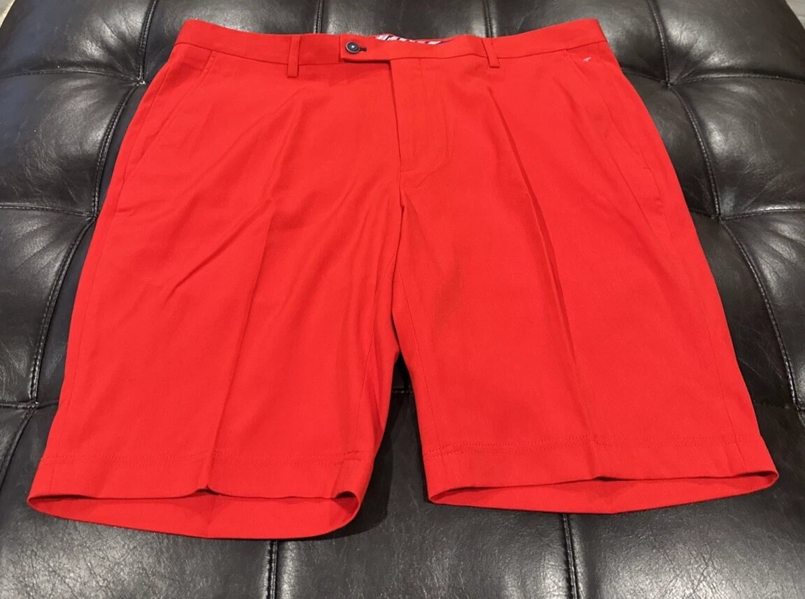 Paisley and Gray Mens Slim Fit Shorts, Hot Red