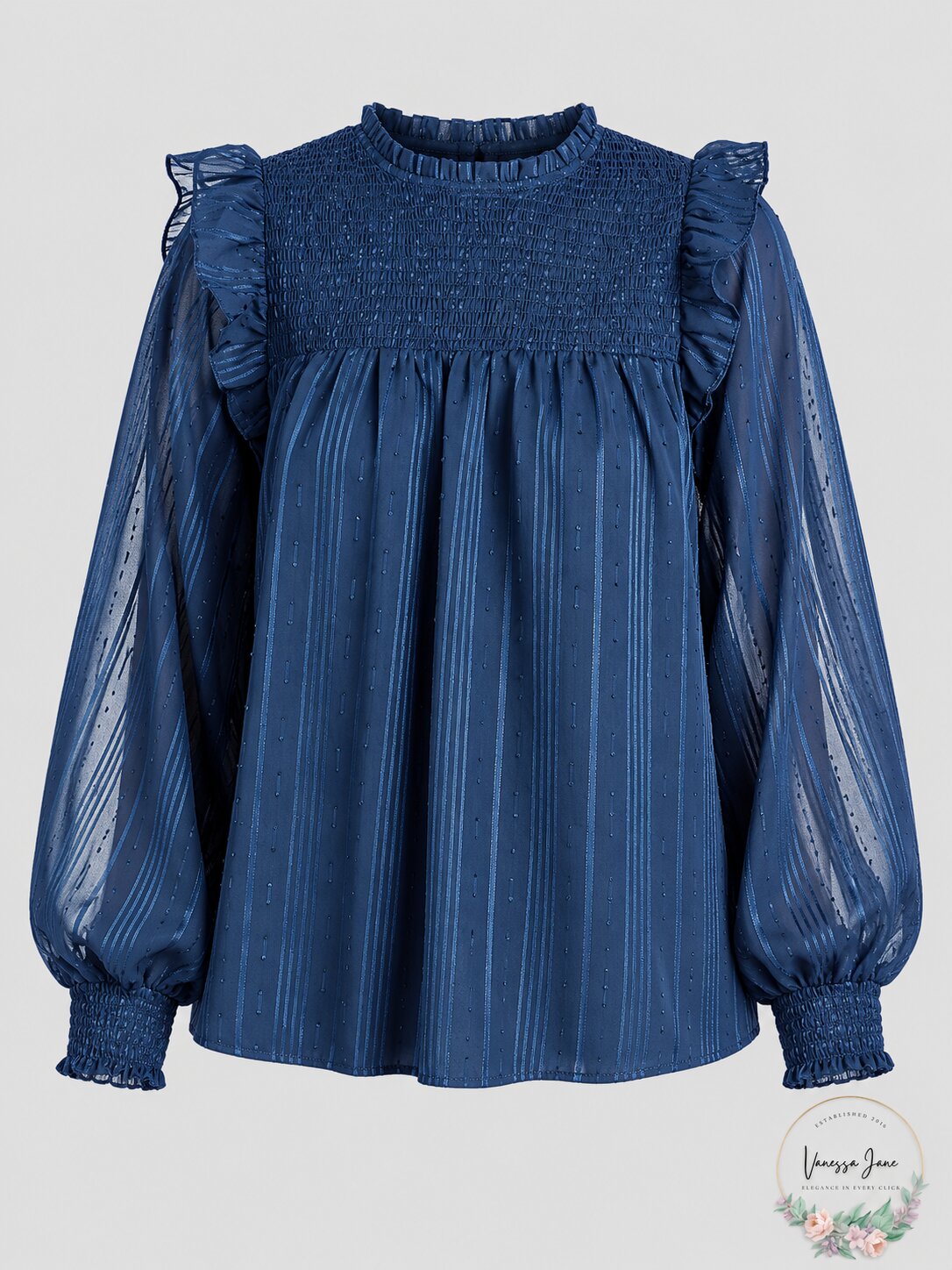 AQUA Smocked Yoke Ruffled Jacquard Top, Size XS