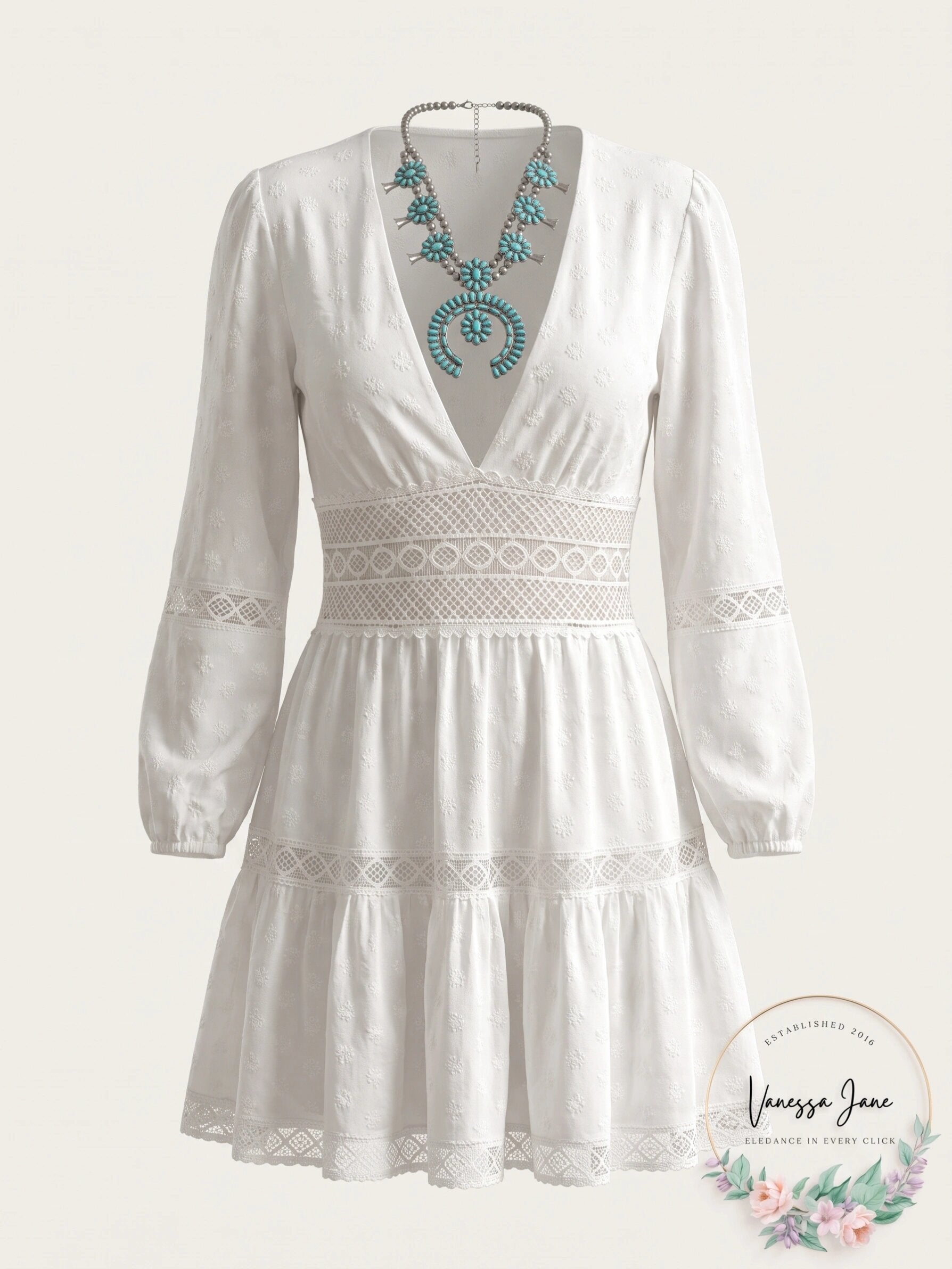 Free People The Delightful V-Neck Long Sleeve Mini Dress Ivory, Size  6