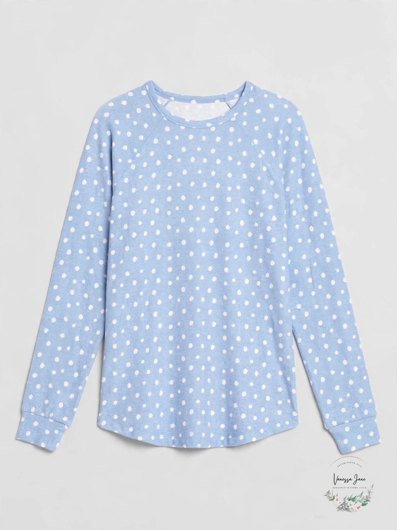 Insomniax Women's Butter Jersey Pajama Top Size XL Blue Polka Dot Long Sleeve