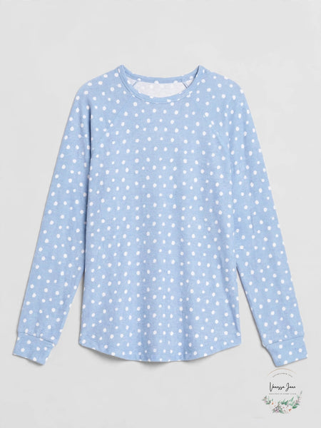 Insomniax Women's Butter Jersey Pajama Top Size XL Blue Polka Dot Long Sleeve