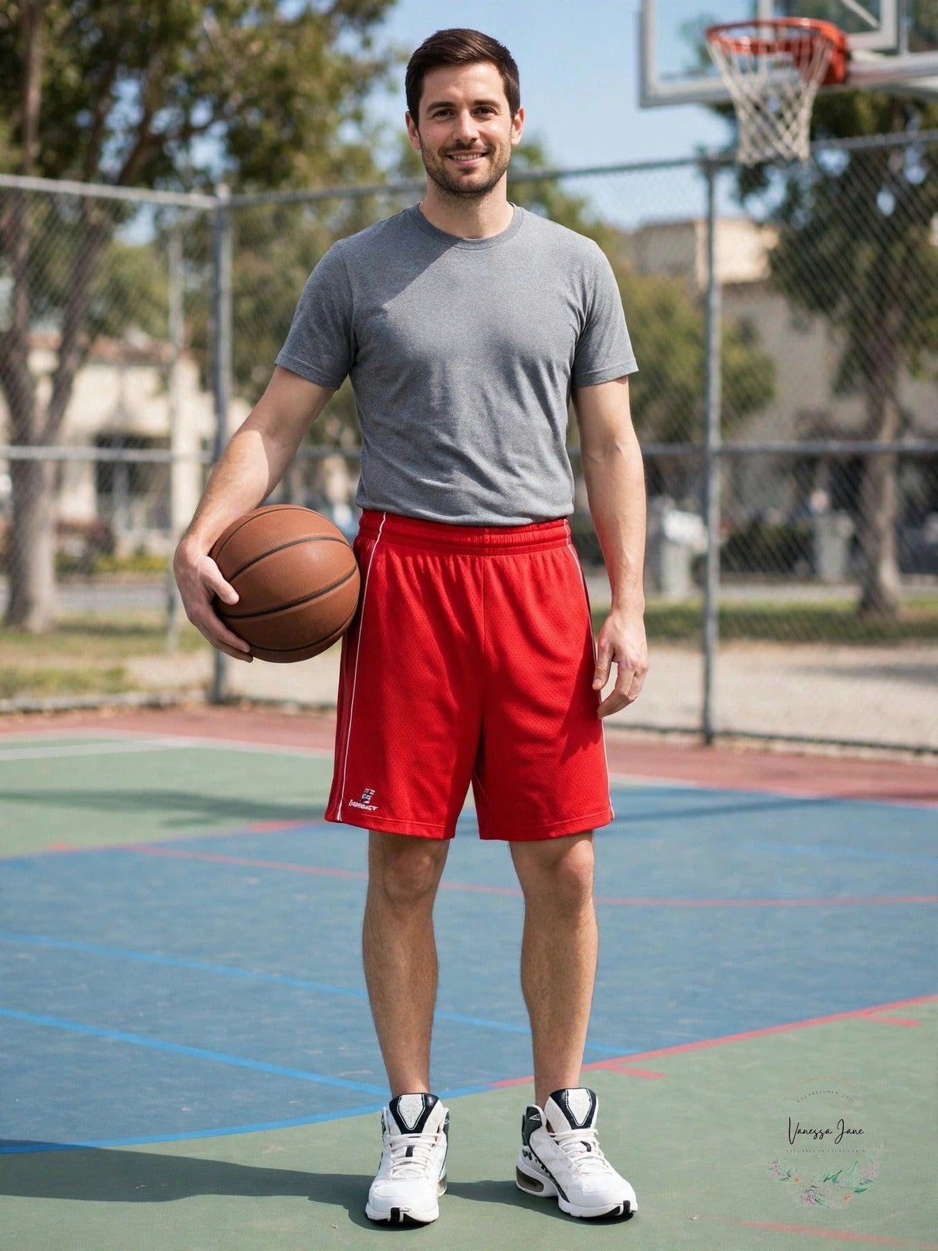 Intensity Men's 7-Inch Pebble Mesh Basketball Shorts, Red & Navy