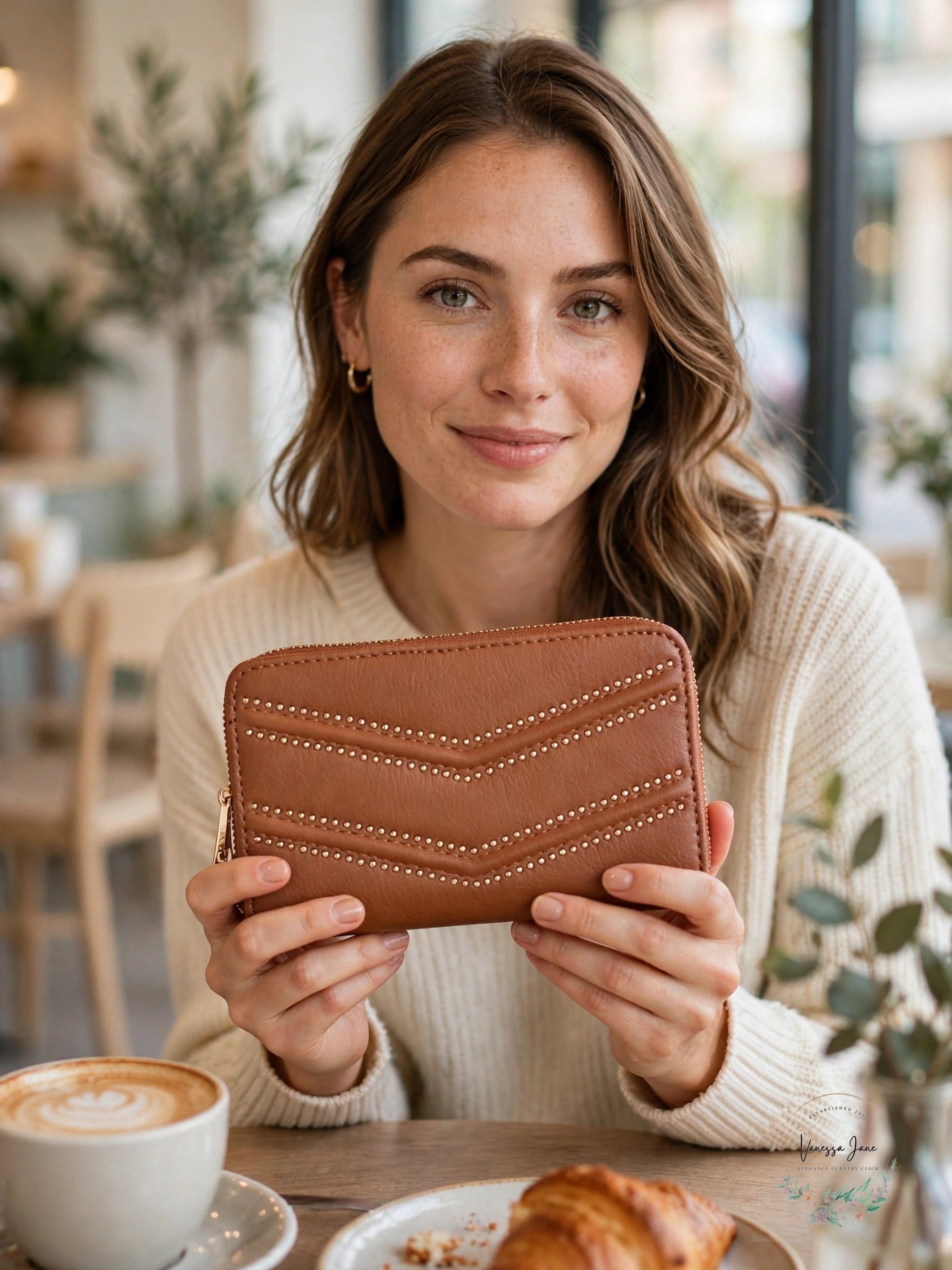 INC International Concepts Marney Zip-Around Snap Wallet Brown Studded