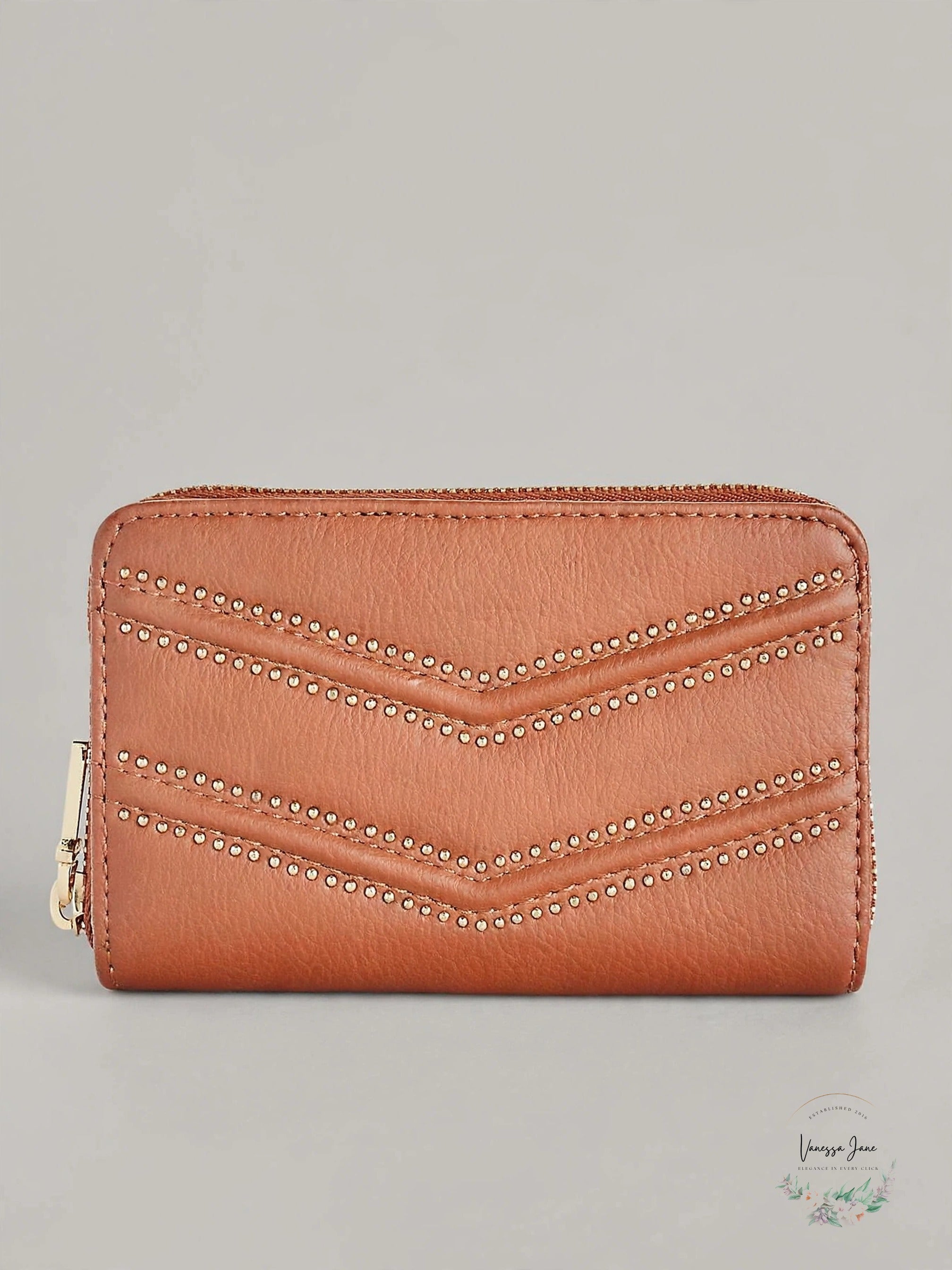 INC International Concepts Marney Zip-Around Snap Wallet Brown Studded