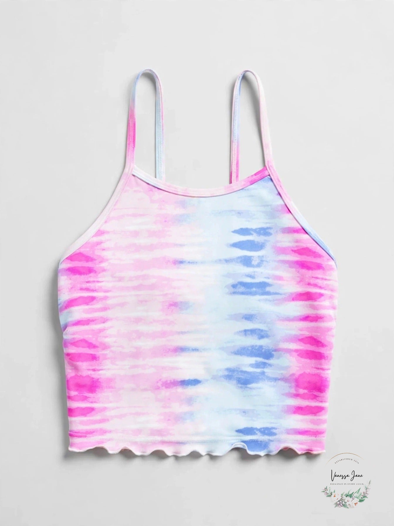 Salt + Cove Juniors Lace-Up-Back High-Neck Swim Top, Pastel Tie-Dye