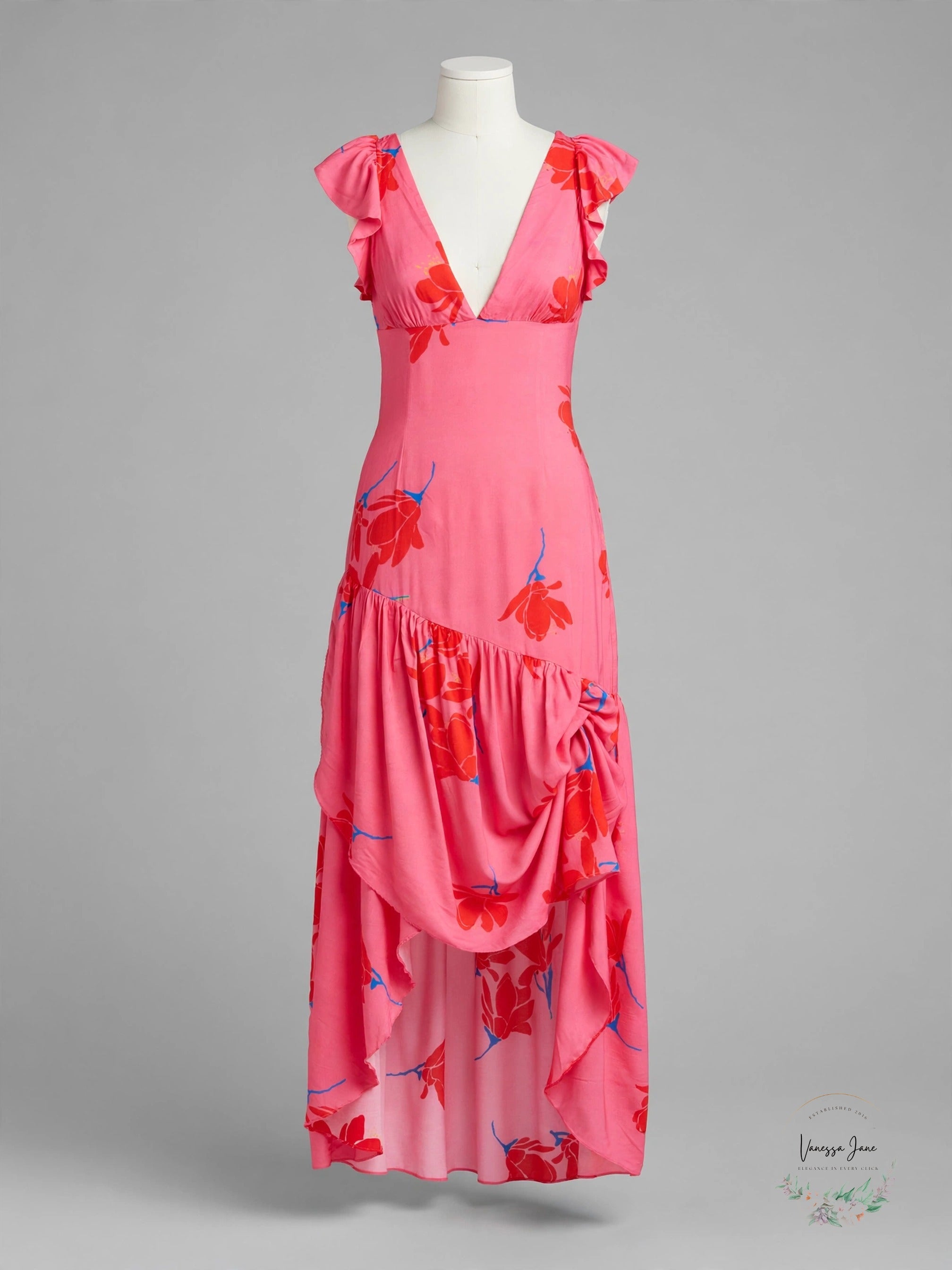 Free People She's A Waterfall Maxi Dress Hibiscus Pink Floral, Size 12