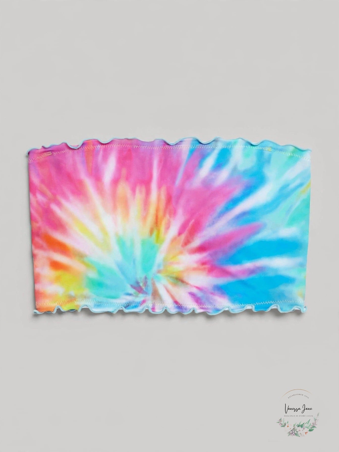 Salt + Cove Tie-Dyed Ruffled Bandeau Bikini Swim Top, Rainbow
