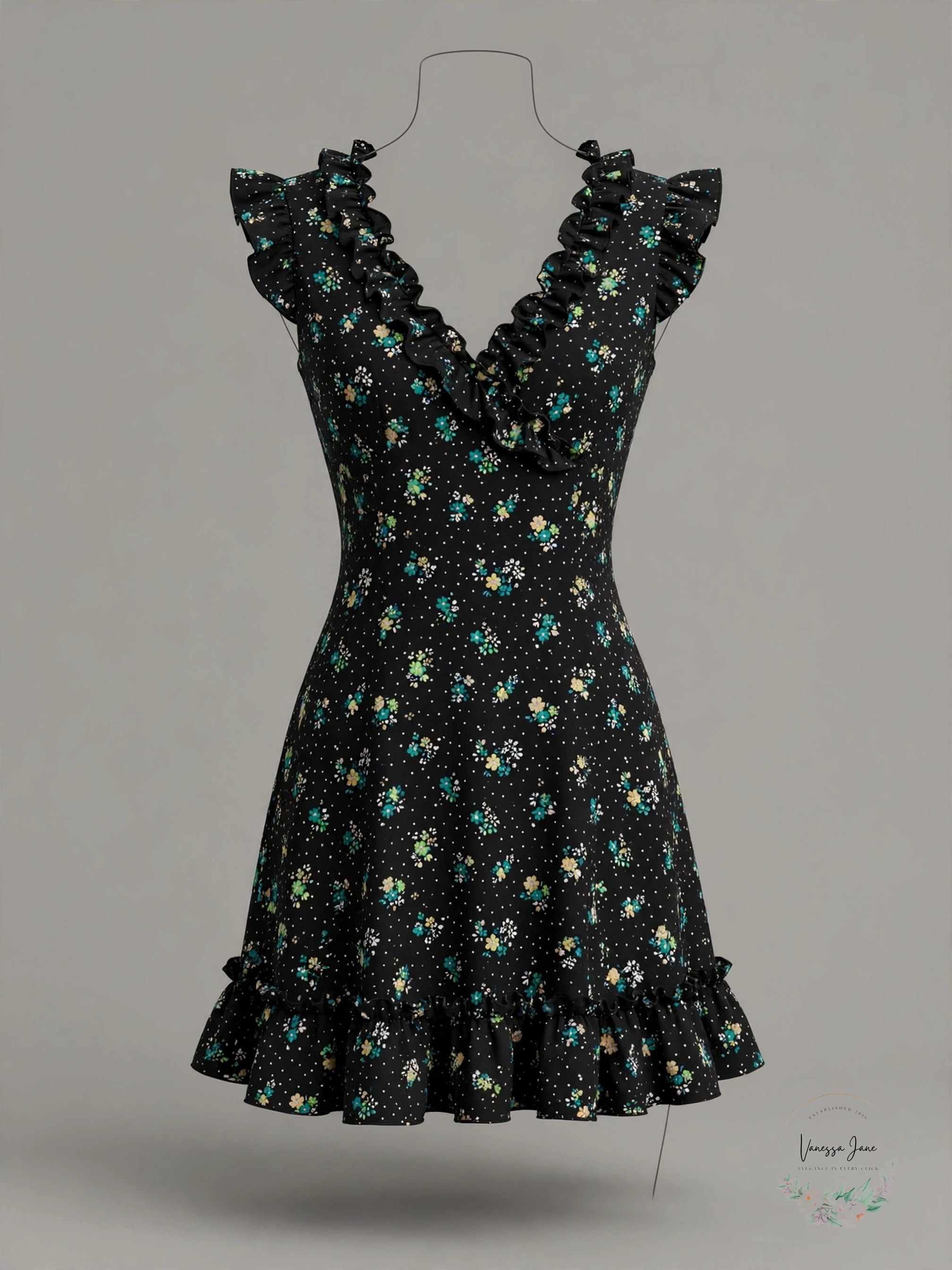 Free People Like A Lady Mini Dress Black Floral Ruffle, Size Small