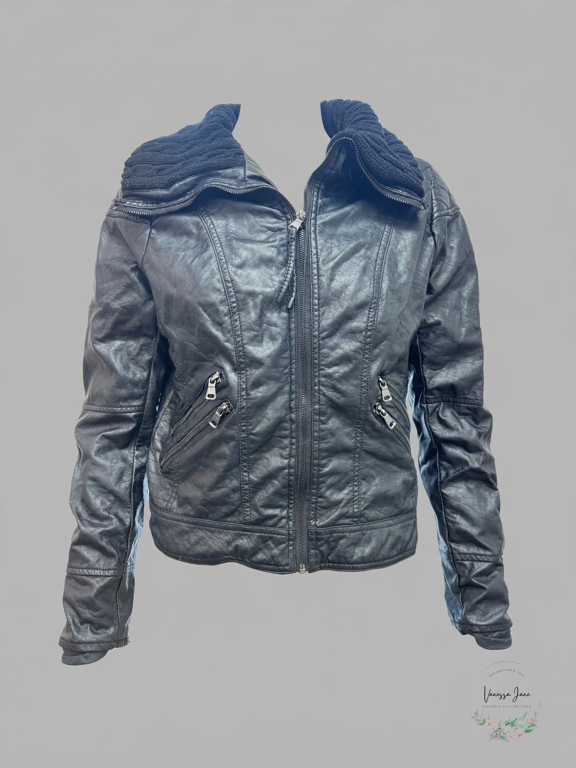 True Love by Ci Sono Juniors Black Faux Leather Biker Jacket, Size Large