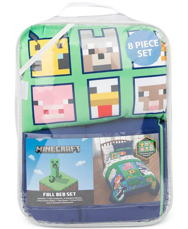 Minecraft Friendly Stripe 8-Pc. Full Comforter Set