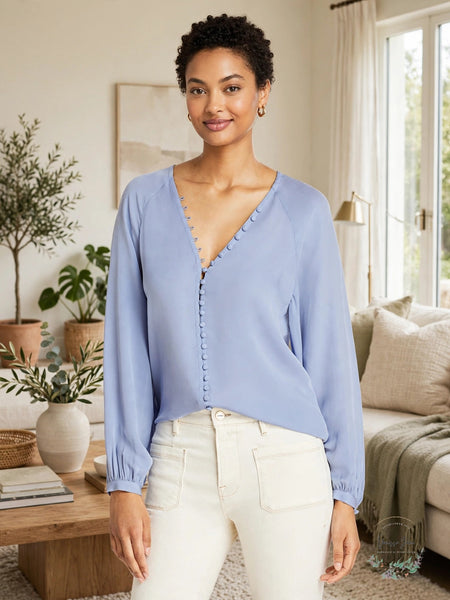 Joie Womens Shariana Button Loop Silk Blouse - Blue - Size XXS