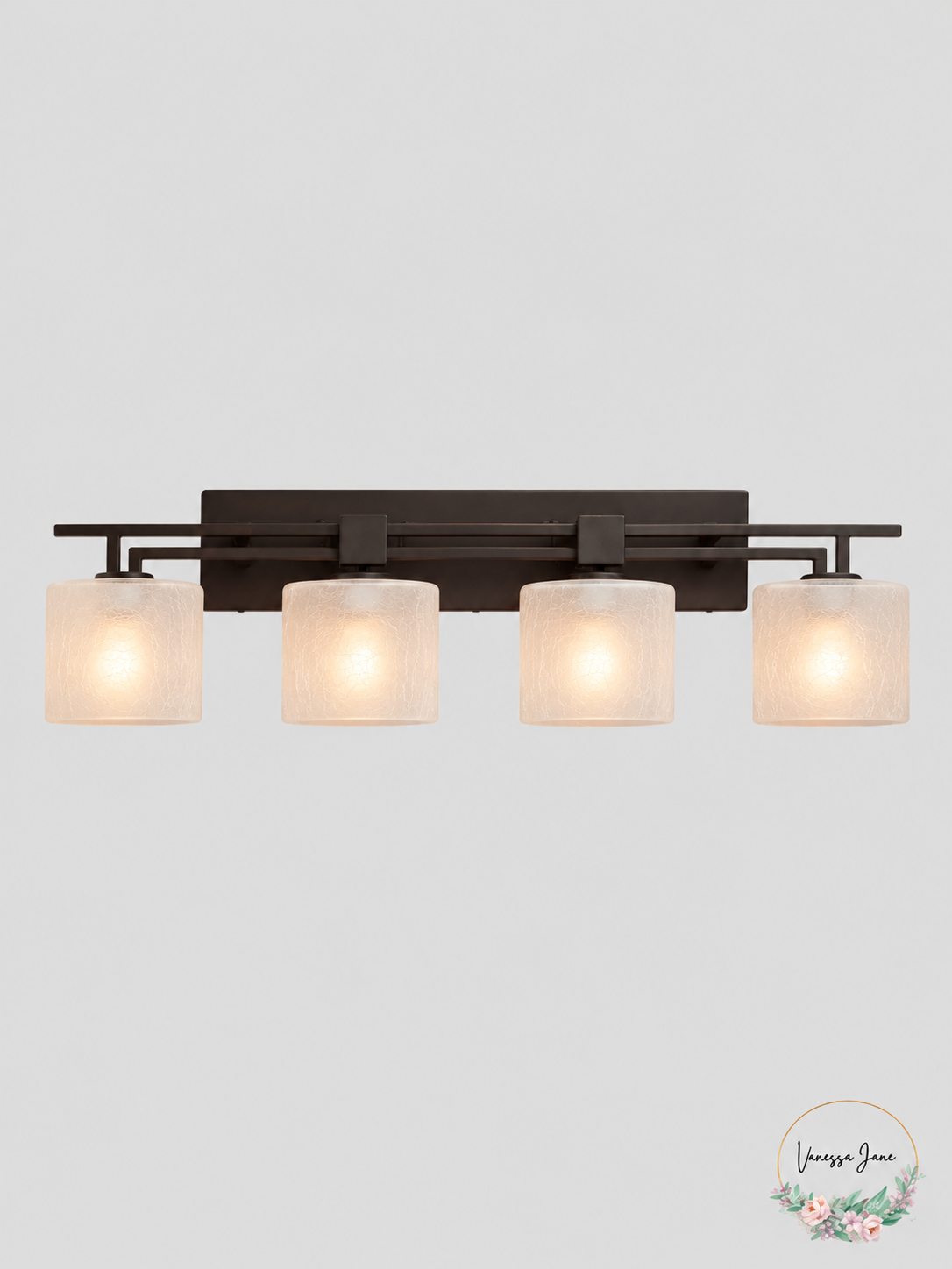 Justice Design Group Aero four-light vanity fixture on light gray