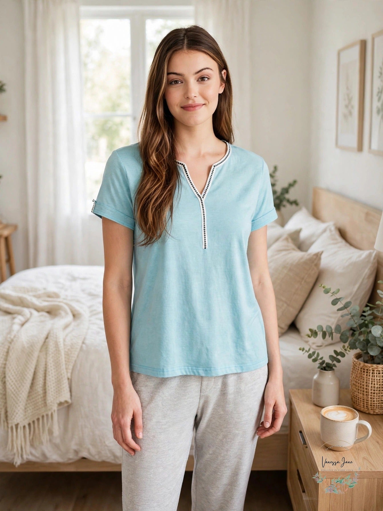 Karen Neuburger Womens Short Sleeve T-Shirt Pajama Top