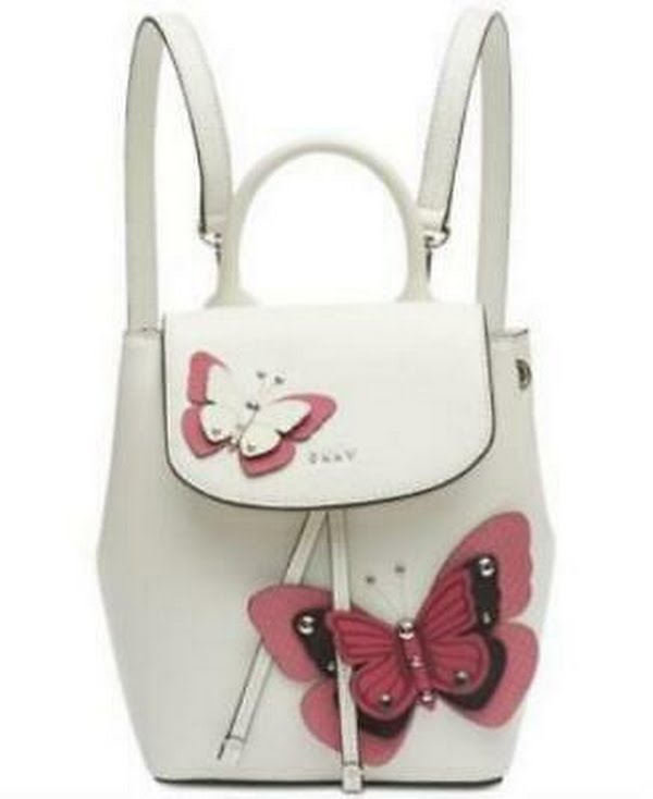 Dkny Lex Leather Butterfly Garden Backpack, White/Silver