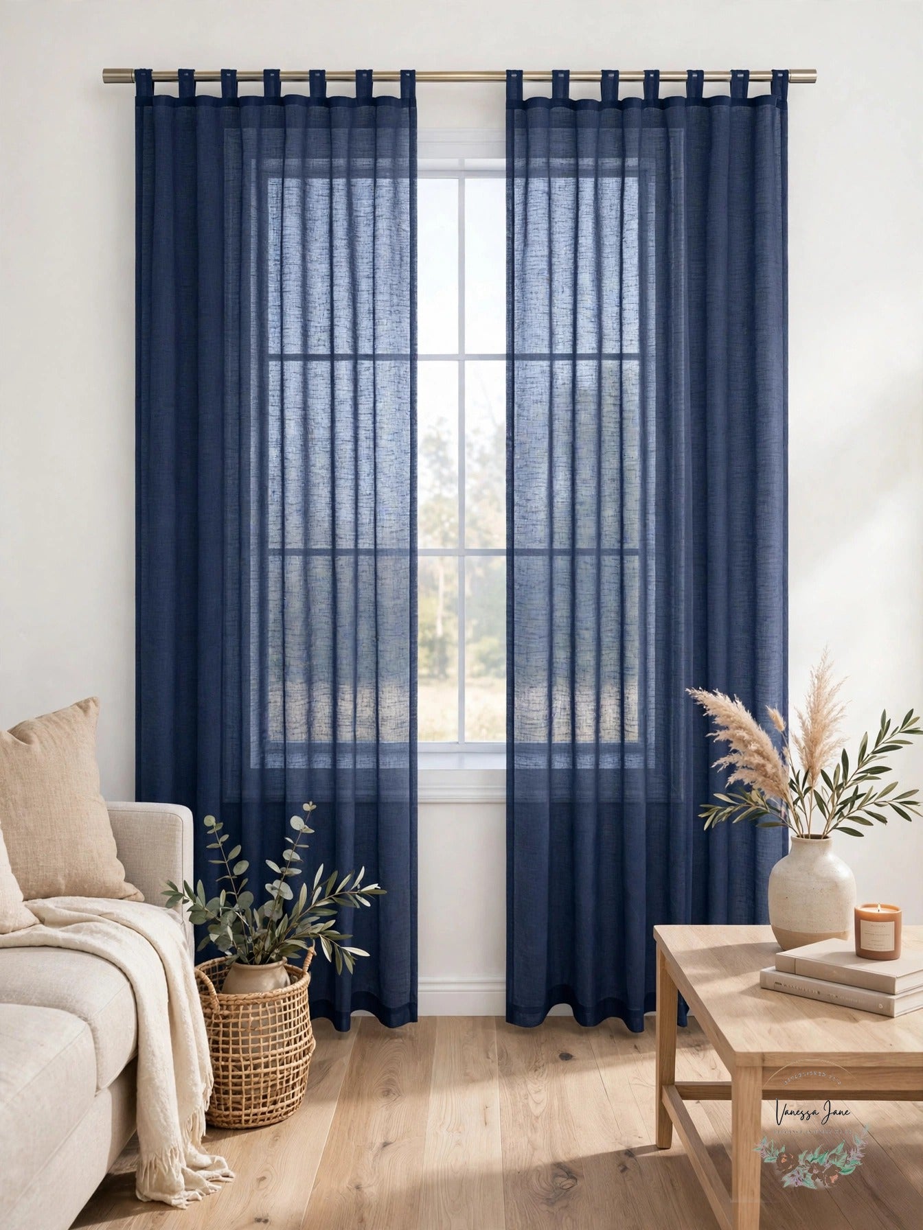 Koufall Navy Blue Sheer Curtains 63x52 Inches 2 Panels Set