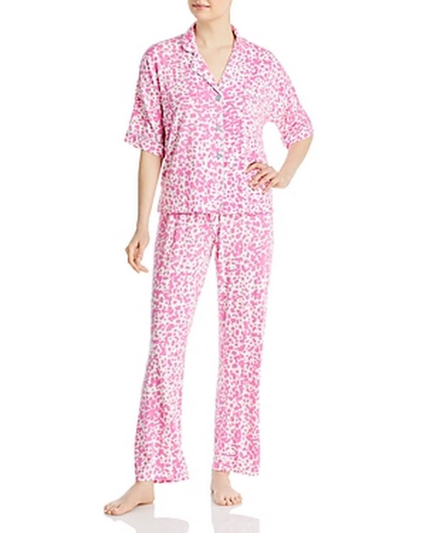 PJ Salvage Elbow Sleeve Notch Collar Pajama Set, Size Small