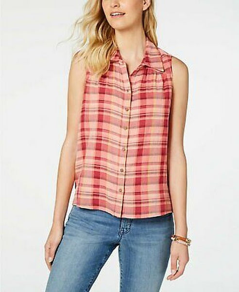 Style & Co Women's Plaid Sleeveless Top, Size XL