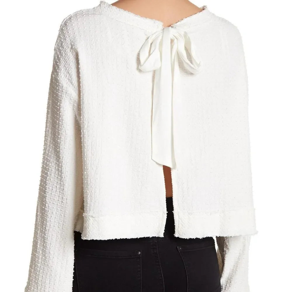 Free People Waking in Hueco Crop Sweater, Size Medium - Ivory
