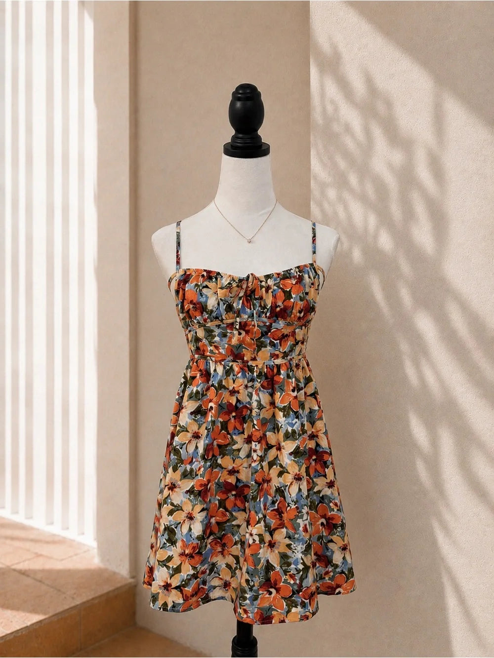 SHEIN Vacay Floral Tie Back Mini Sundress, Small