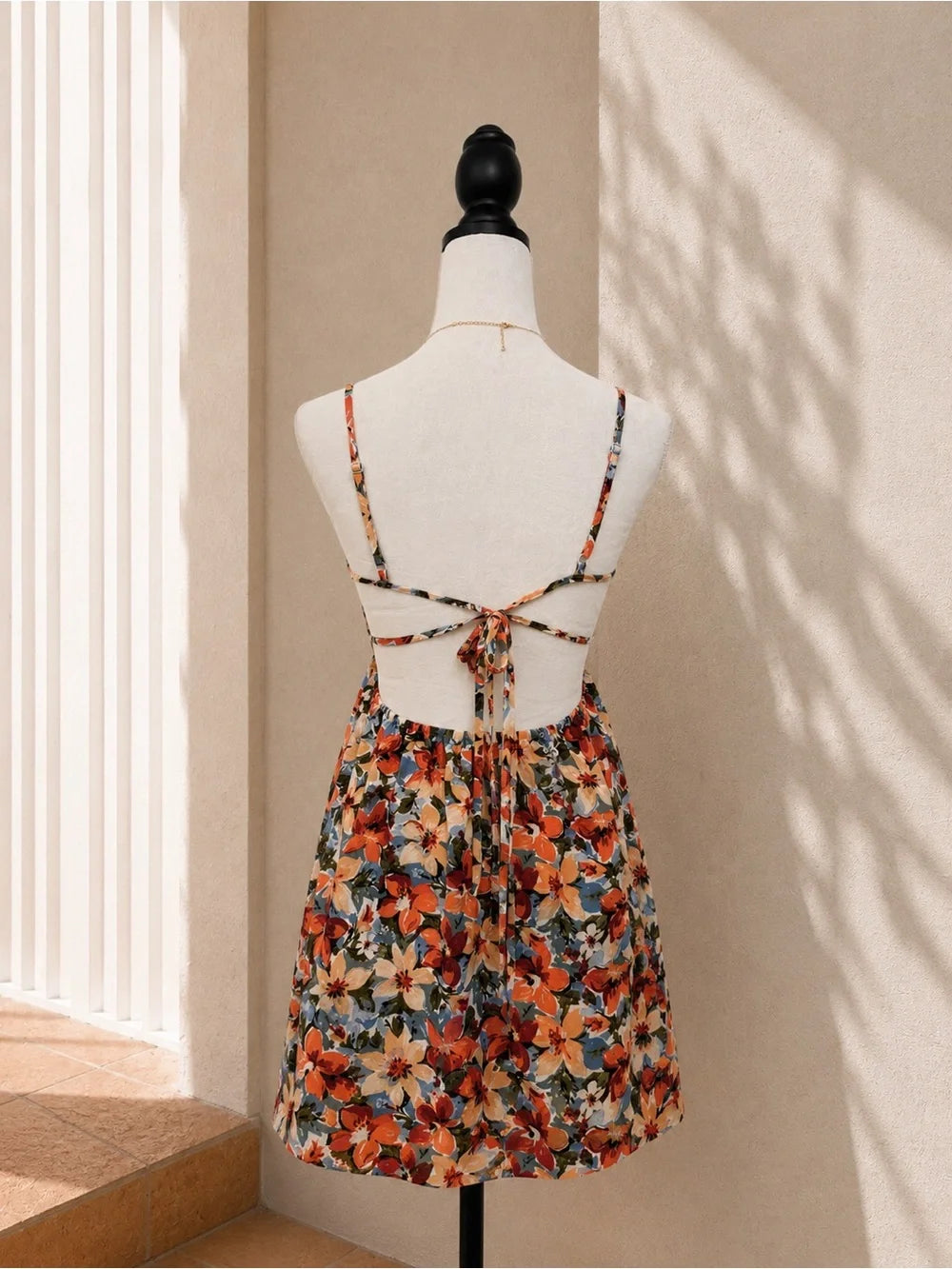 SHEIN Vacay Floral Tie Back Mini Sundress, Small