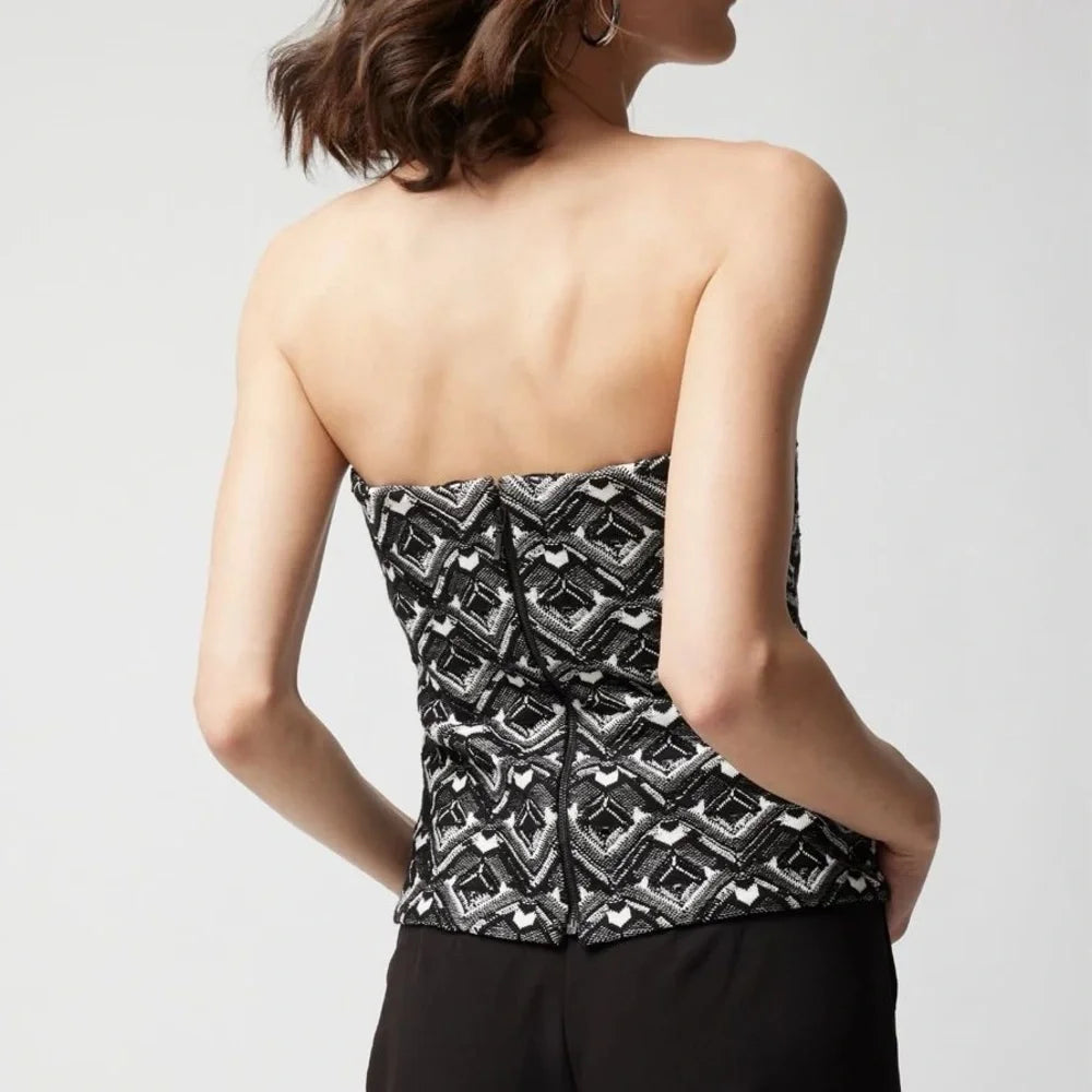 WHBM Womens Black and White Graphic Print Bustier, Size 6