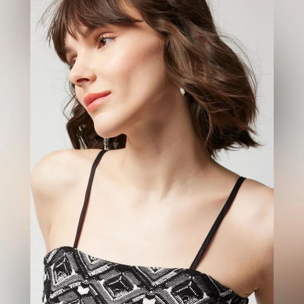 WHBM Womens Black and White Graphic Print Bustier, Size 6