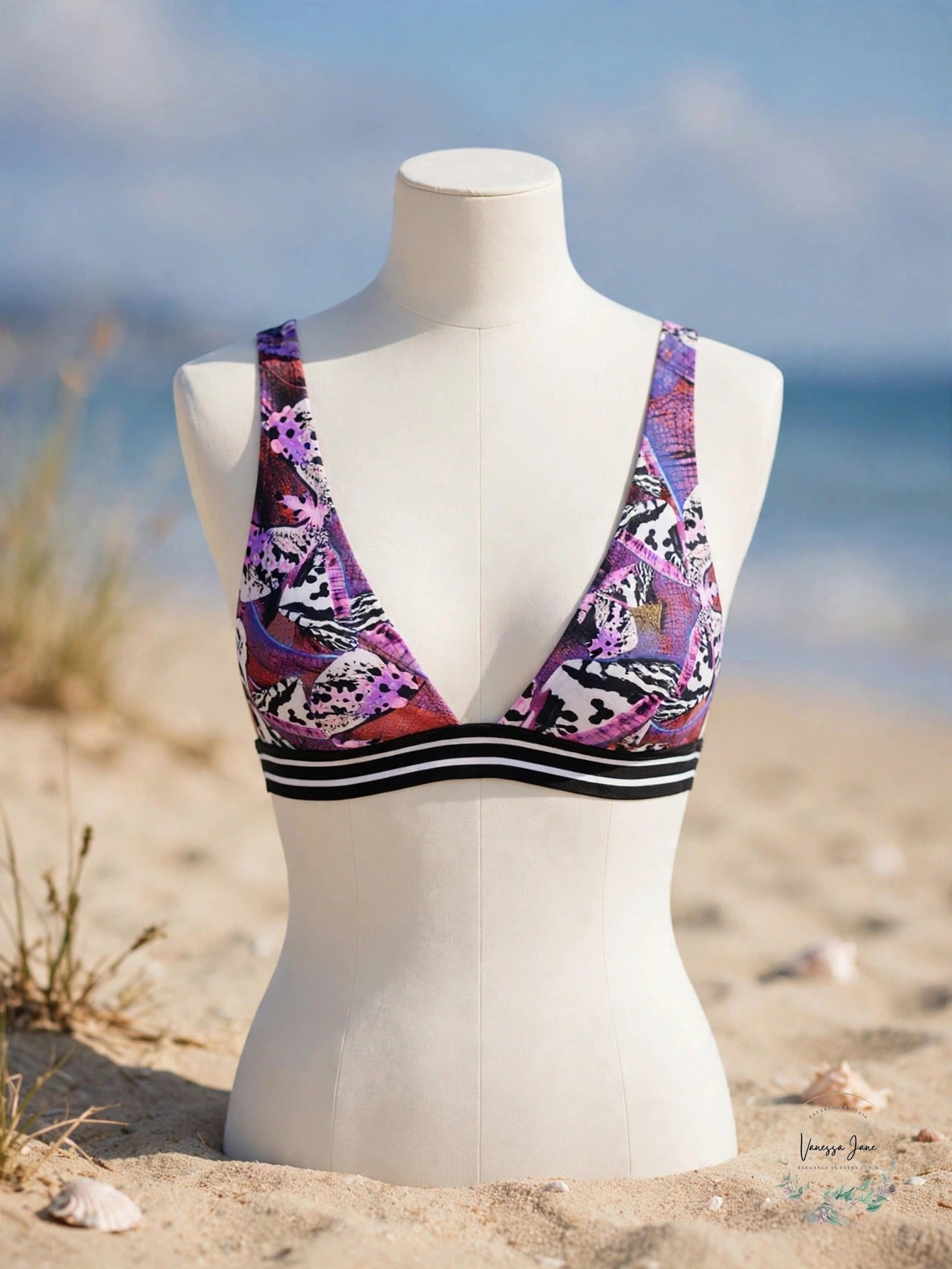 Guess Womens Butterfly Print Triangle Bikini Top Size Large Purple Multi