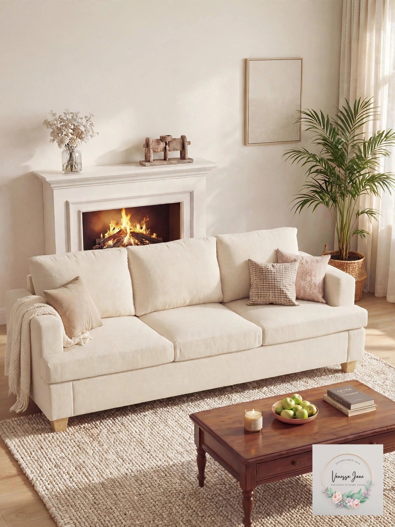 Apicizon white chenille sofa in a cozy living room