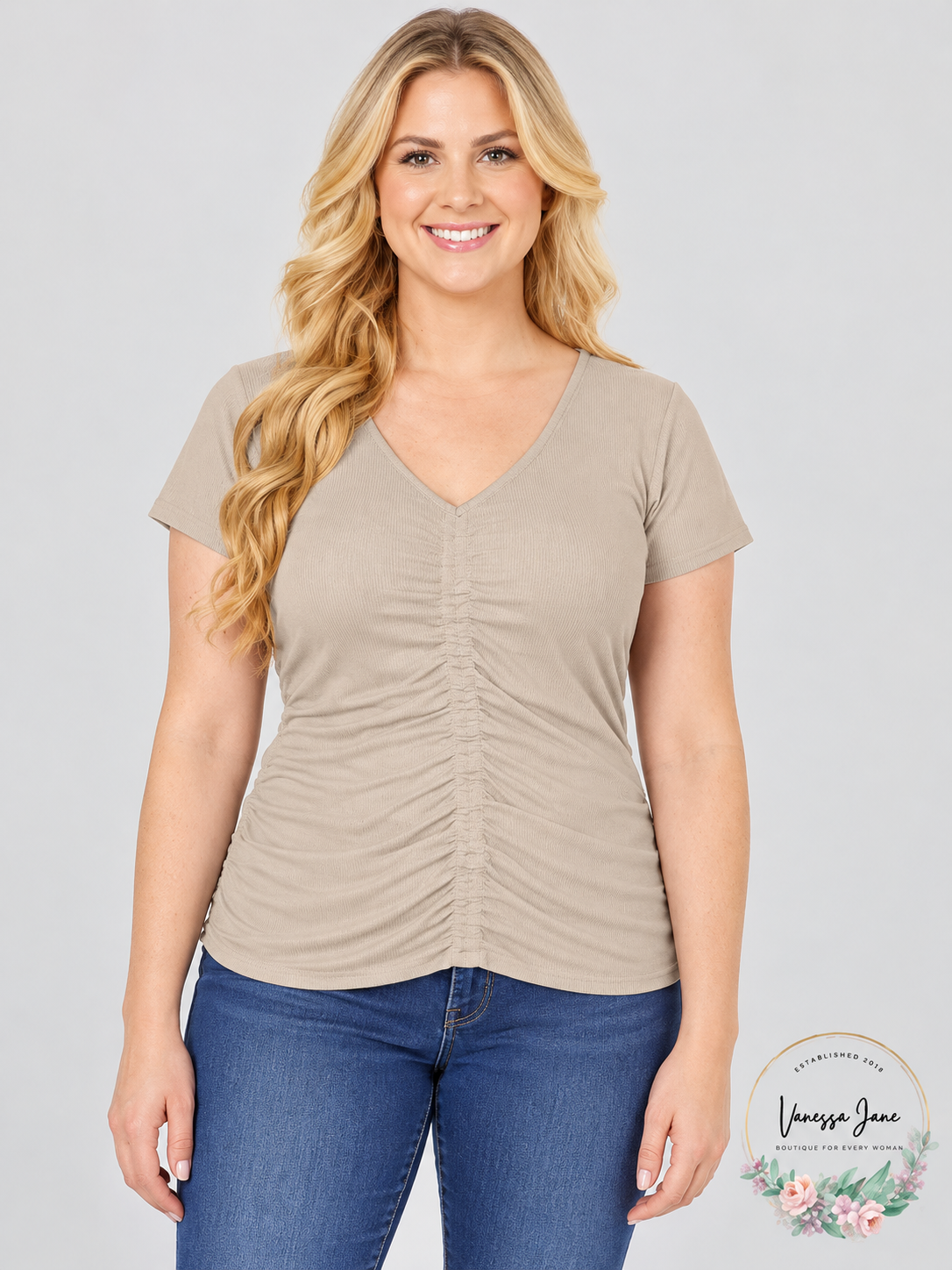 Planet Gold Women's Doe Ruched V-Neck T-Shirt Size 3X