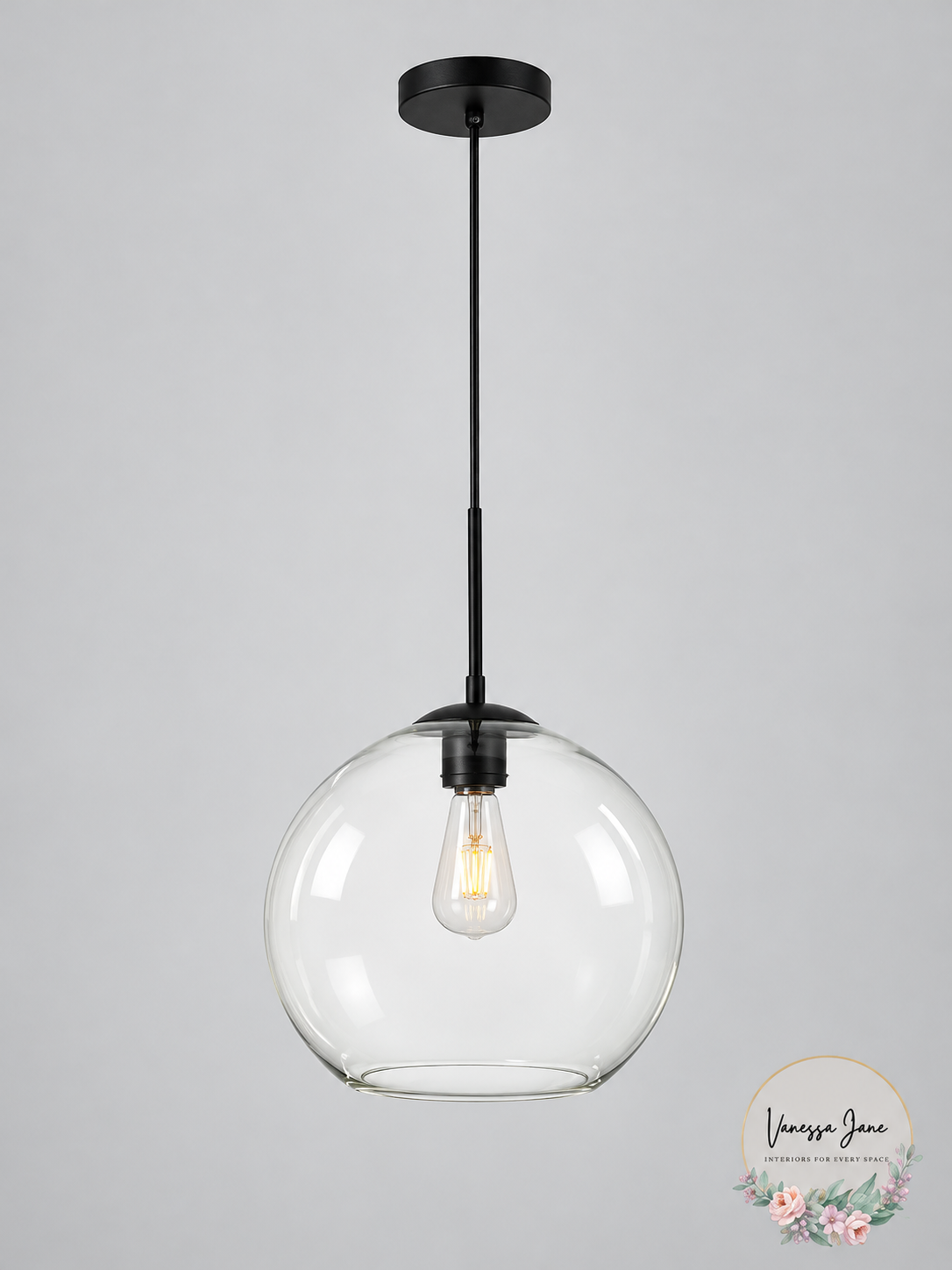 Living District Baxter Black Clear Glass Pendant LD2224BK