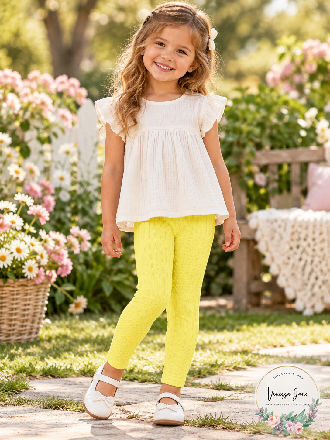 Epic Threads Girls Yellow Cable-Knit Leggings Size 5