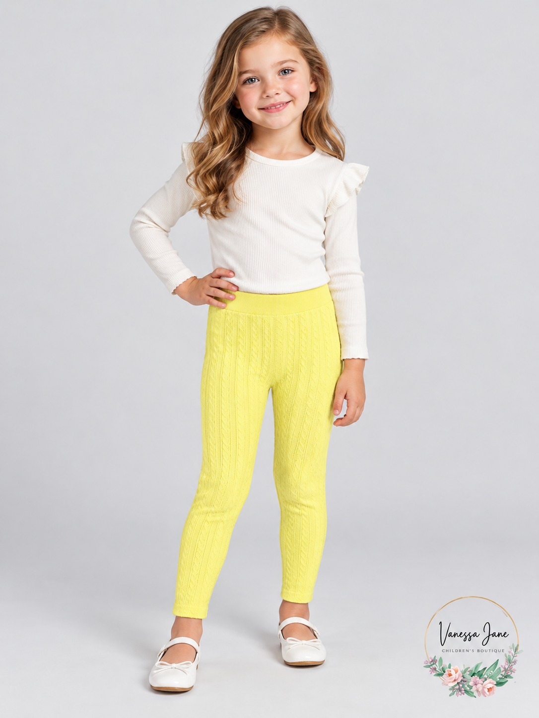 Epic Threads Girls Yellow Cable-Knit Leggings Size 5