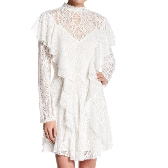 Free People Mock Neck Lace Dress, Small/White Vanessa Jane Free People Mock Neck Lace Dress, Small/White Vanessa Jane