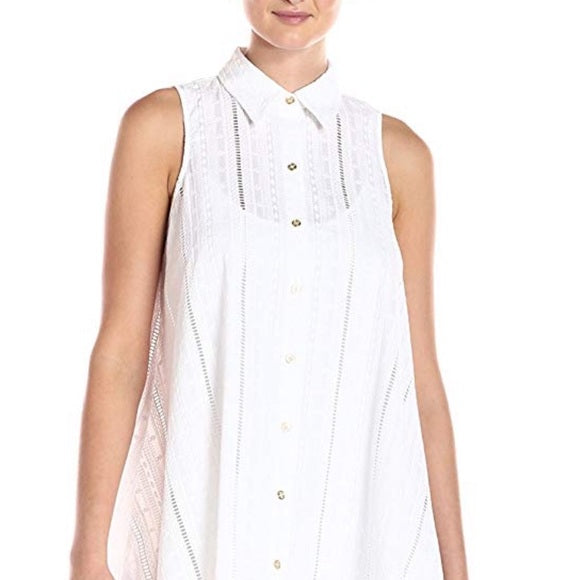 Calvin Klein Womens Shirt Collar Cotton Eyelet Button Front Trapeze Dress, size 12