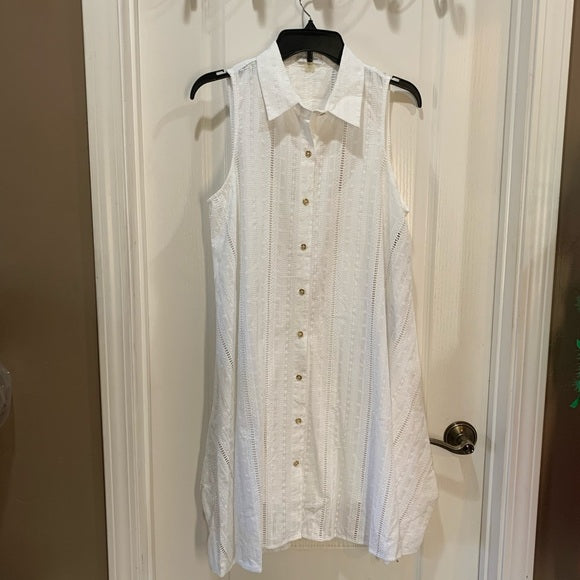 Calvin Klein Womens Shirt Collar Cotton Eyelet Button Front Trapeze Dress, size 12