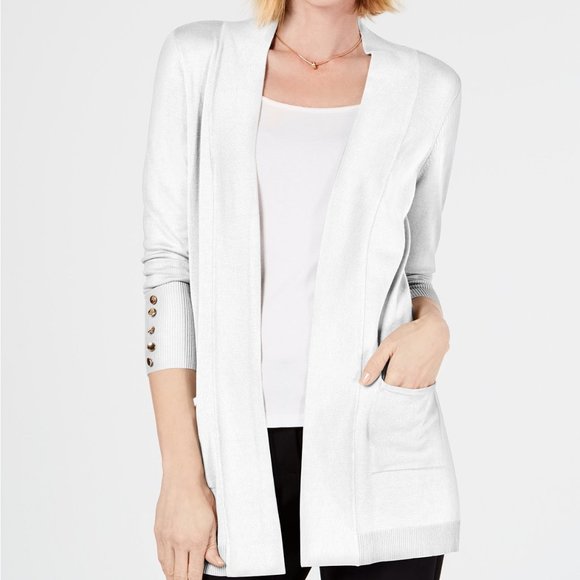 Jm Collection Petite Open-Front Cardigan, Eggshell, Size PP