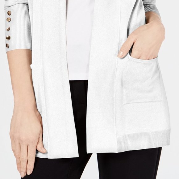 Jm Collection Petite Open-Front Cardigan, Eggshell, Size PP