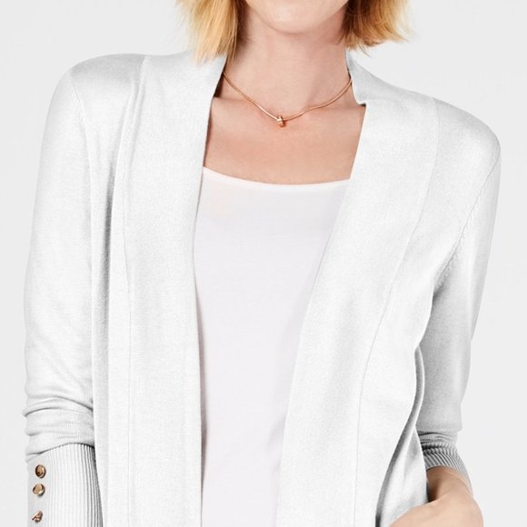 Jm Collection Petite Open-Front Cardigan, Eggshell, Size PP